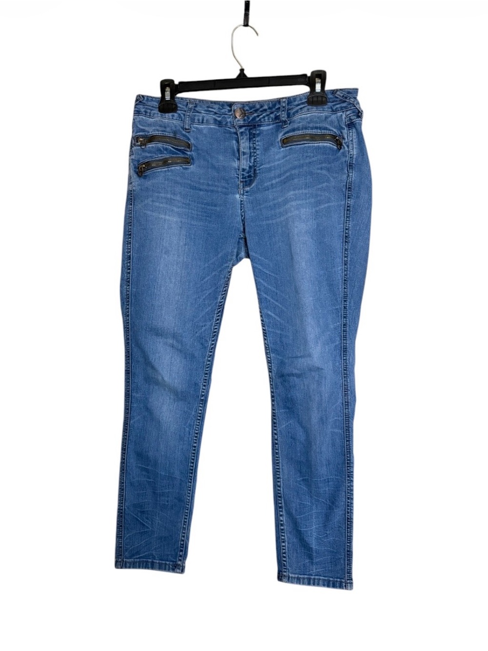 Free People Blue Skinny Jeans with Zip Pocket Detail